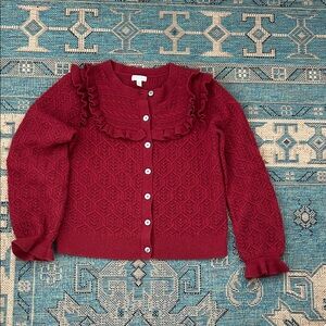 Garnet Hill Deep Red Ruffle Cardigan